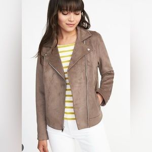 NWT suede knit moto jacket Old Navy taupe
